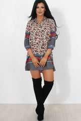 Sissi Beige Floral Shirt Dress-Dresses