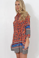 Sissi Coral Floral Shirt Dress-Dresses