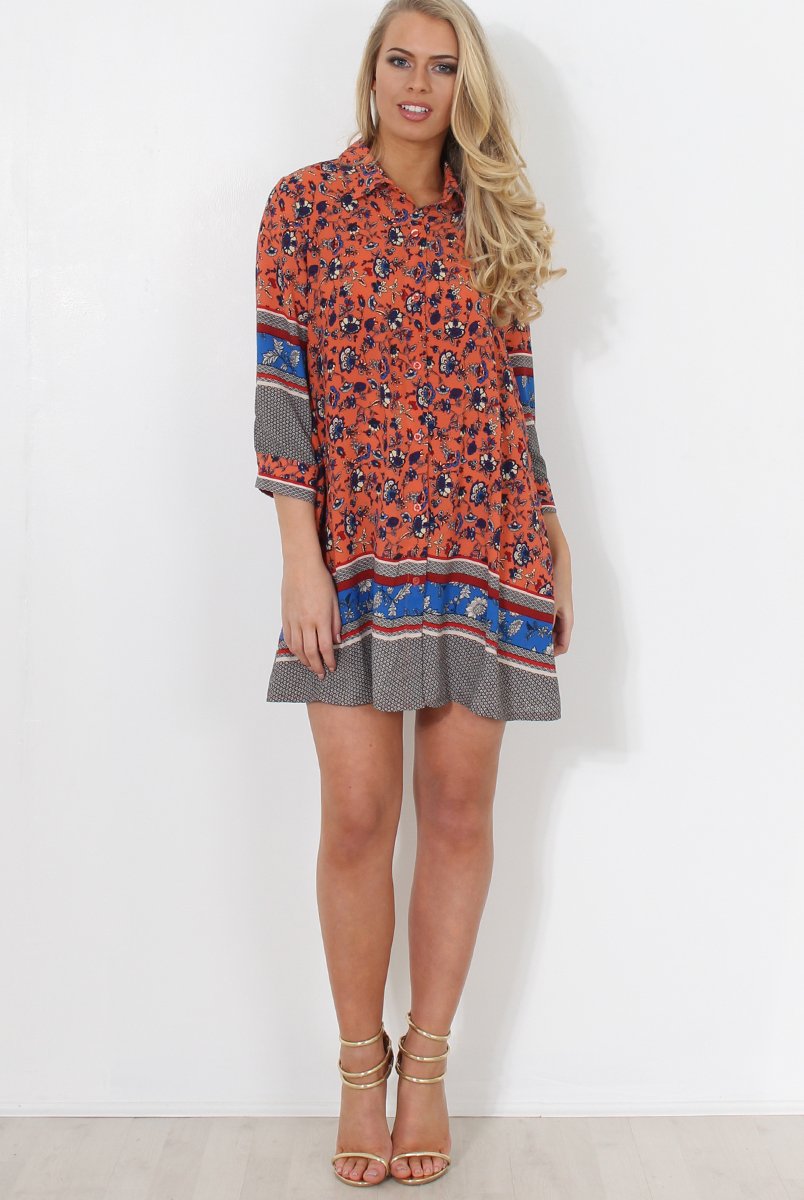 Sissi Coral Floral Shirt Dress-Dresses