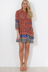 Sissi Coral Floral Shirt Dress-Dresses