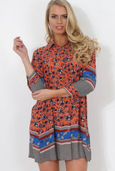 Sissi Coral Floral Shirt Dress-Dresses
