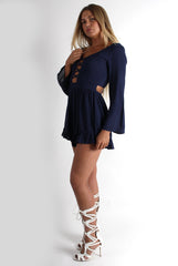 Sissy Navy Tie Front Frill Bottom Playsuit-Playsuits
