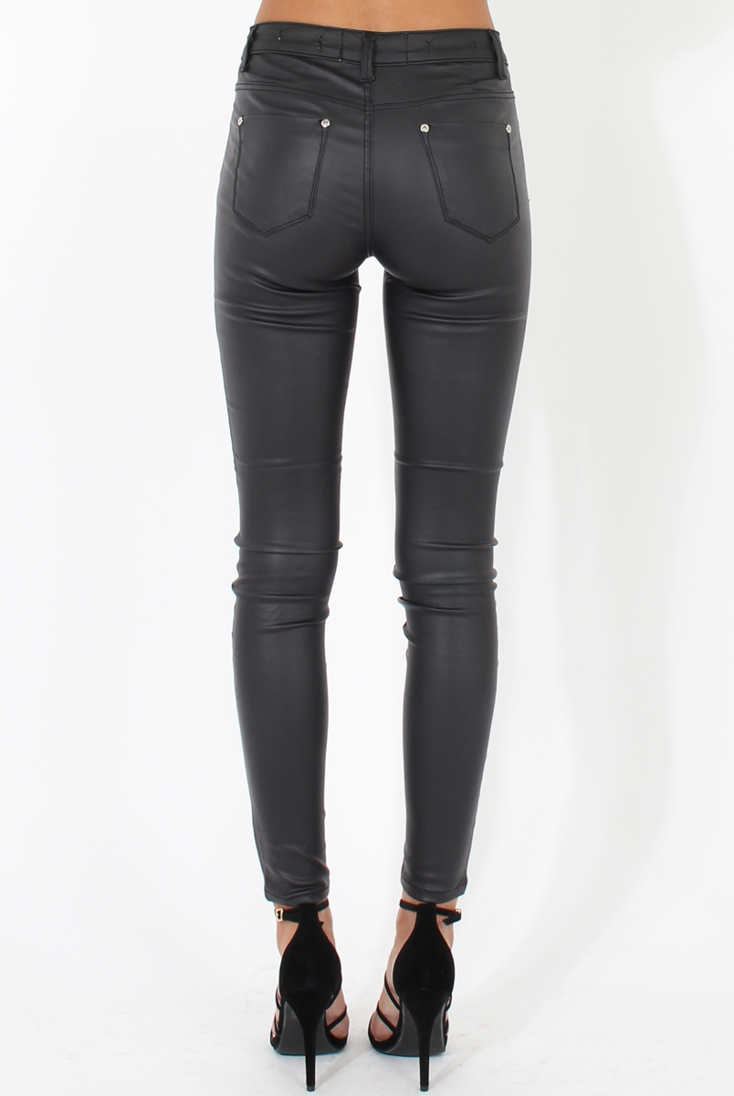 Skinny Fit High Waisted Leather Look Jeans - Bianca-Jeans