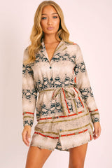 Snake Chain Print Belted Shirt Dress - Karly-Dresses