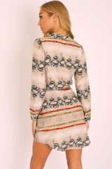 Snake Chain Print Belted Shirt Dress - Karly-Dresses