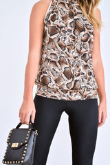 Snake Halterneck Slinky Tie Back Top - Haislee-Tops