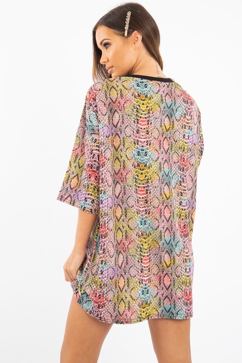 Snake Multi Oversized T Shirt Dress - Glori-Dresses