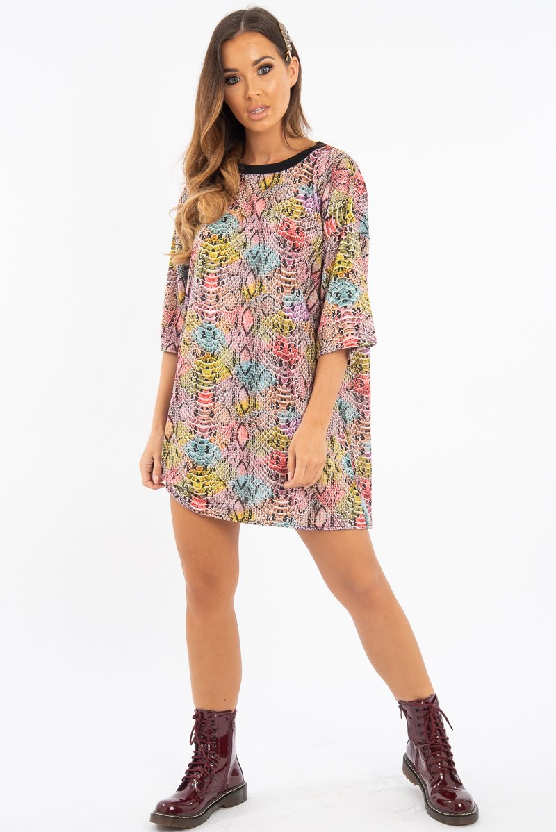 Snake Multi Oversized T Shirt Dress - Glori-Dresses