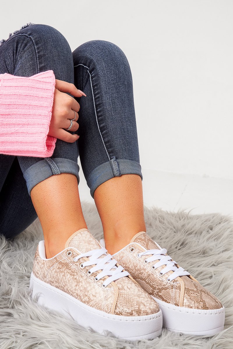 Snake PU Lace Up Platform Trainers - Carl-Trainers