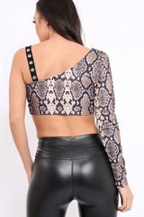 Snake Print Asymmetrical One shouldered Bralet - Jahya-Tops