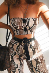Snake Print Bandeau And Wide Leg Trousers Co-ord - Freddie-Co-ords