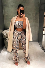Snake Print Bandeau And Wide Leg Trousers Co-ord - Freddie-Co-ords