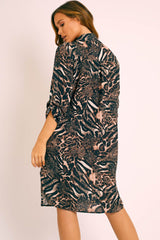 Snake Print Button Up Sleeve Shirt Dress - Zoey-Dresses