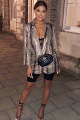 Snake Print Coated Longline Blazer - Avilyn-Jackets