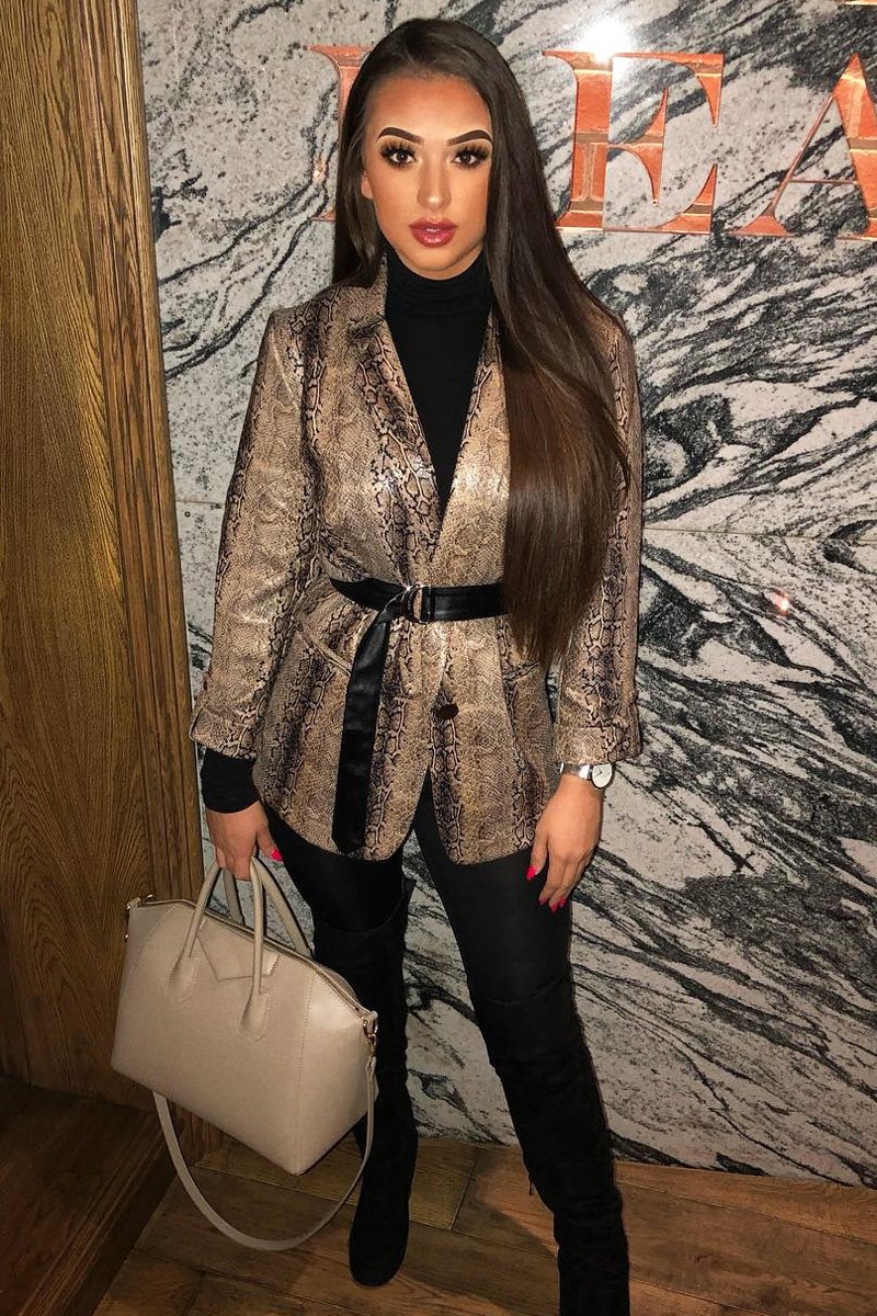 Snake Print Coated Longline Blazer - Avilyn-Jackets