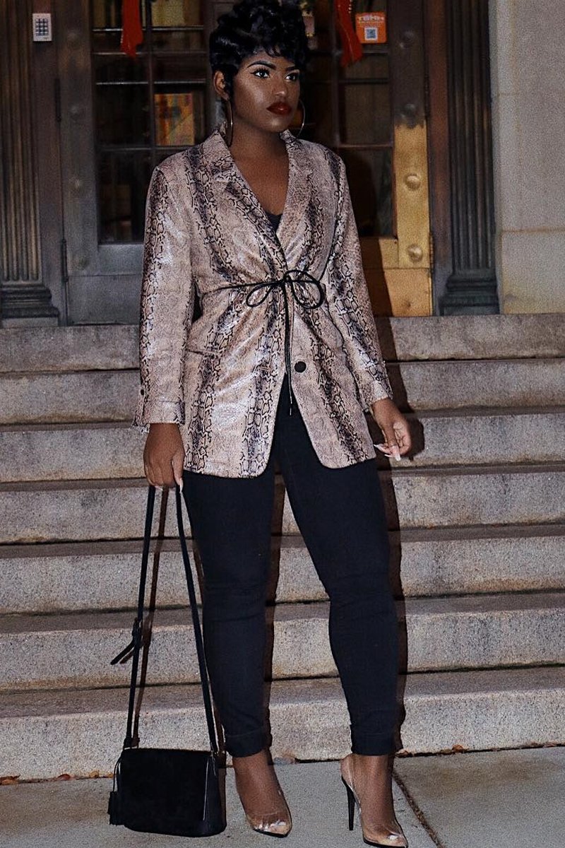 Snake Print Coated Longline Blazer - Avilyn-Jackets