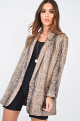Snake Print Coated Longline Blazer - Avilyn-Jackets