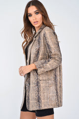 Snake Print Coated Longline Blazer - Avilyn-Jackets
