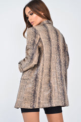 Snake Print Coated Longline Blazer - Avilyn-Jackets