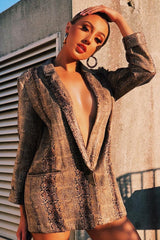Snake Print Coated Longline Blazer - Avilyn-Jackets