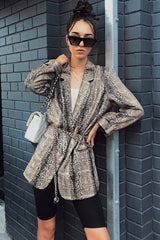 Snake Print Coated Longline Blazer - Avilyn-Jackets