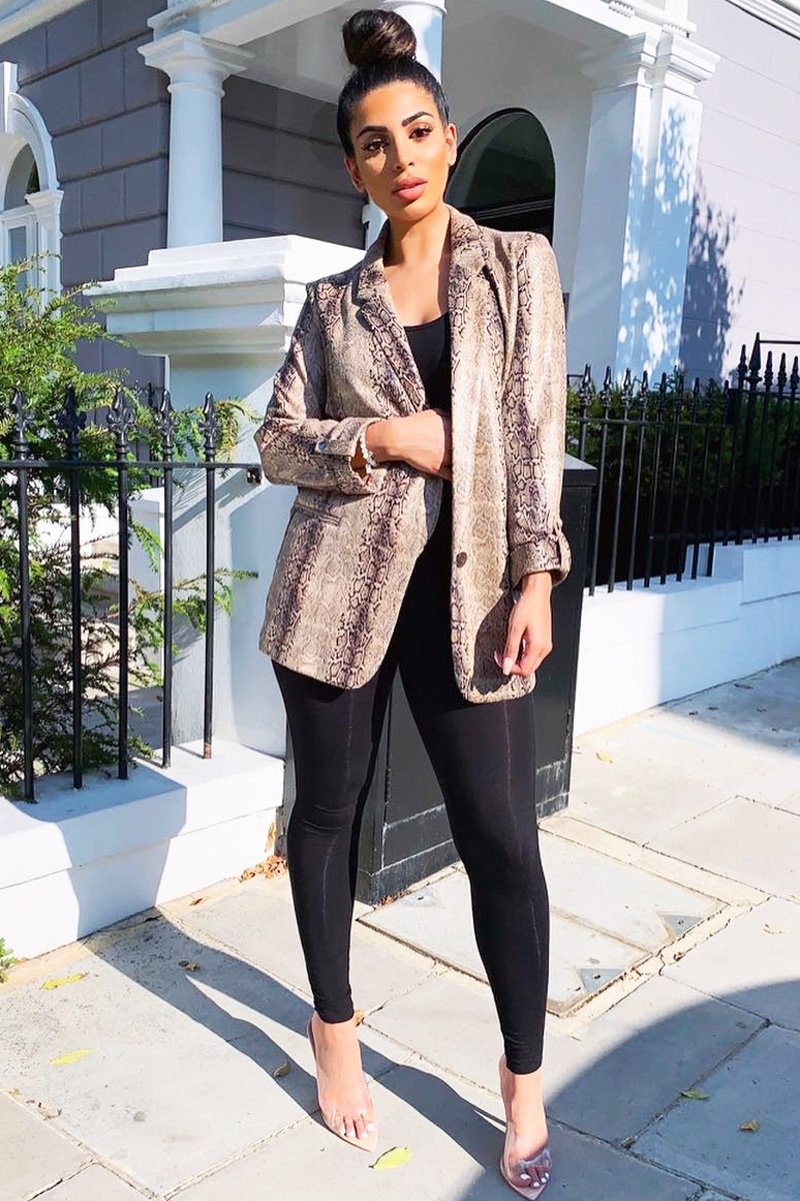 Snake Print Coated Longline Blazer - Avilyn-Jackets
