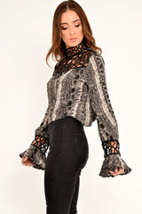 Snake Print Cut Out Insert Blouse - Konstantina-Tops