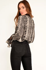 Snake Print Cut Out Insert Blouse - Konstantina-Tops
