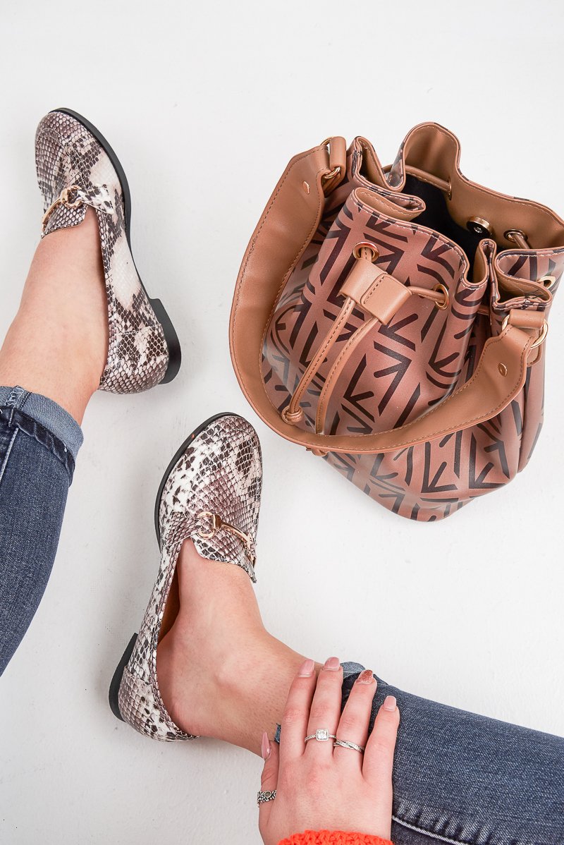 Snake Print Metal Hardware Front Loafers - Michelle-Flats