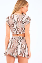 Snake Print Ruffle Crop Top And Shorts Co-Ord - Liylah-Co-ords