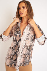 Snake Print Satin Shirt - Ivani-Shirts