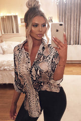Snake Print Satin Shirt - Ivani-Shirts