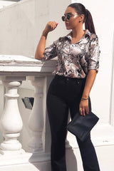 Snake Print Satin Shirt - Ivani-Shirts