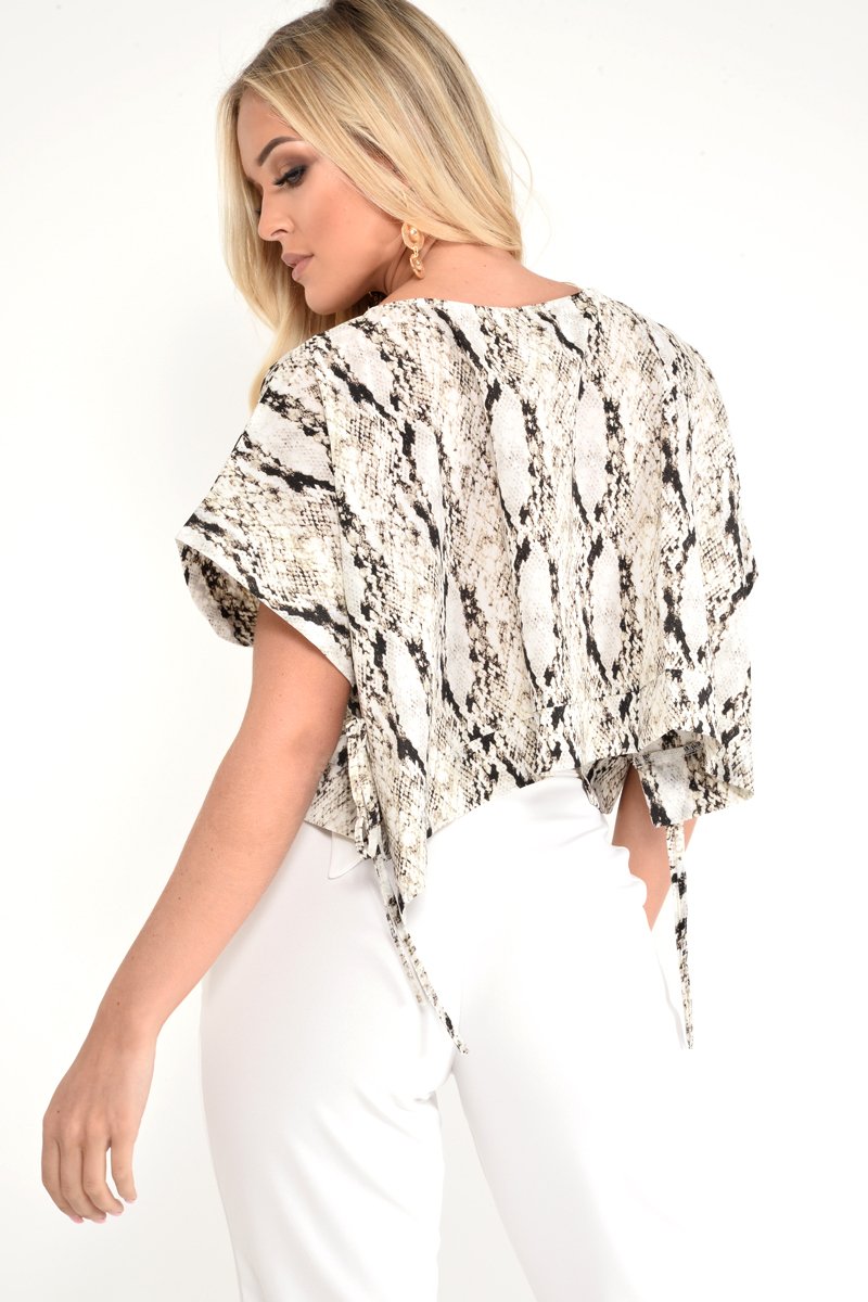 Snake Print Tie Side Crop Top - Brieann-Tops