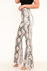 Snake Print Velvet High Waisted Flared Trousers - Kamryn-Trousers