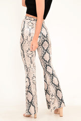 Snake Print Velvet High Waisted Flared Trousers - Kamryn-Trousers