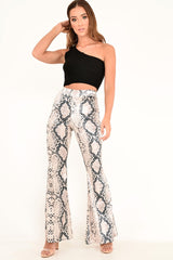 Snake Print Velvet High Waisted Flared Trousers - Kamryn-Trousers