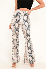 Snake Print Velvet High Waisted Flared Trousers - Kamryn-Trousers
