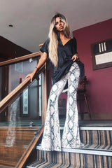 Snake Print Velvet High Waisted Flared Trousers - Kamryn-Trousers