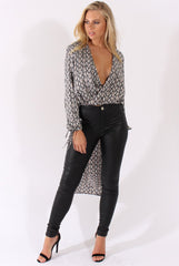 Snake Print Wrap Front Dip Hem Shirt - Kamlyn-Shirts