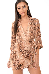 Snake Print Wrap Plunge Playsuit - Aasha-Playsuits