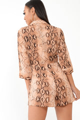 Snake Print Wrap Plunge Playsuit - Aasha-Playsuits