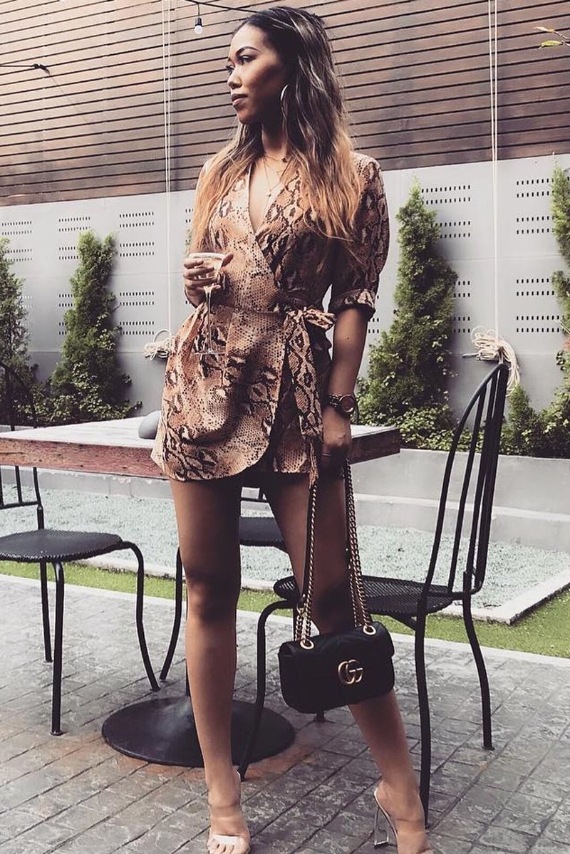 Snake Print Wrap Plunge Playsuit - Aasha-Playsuits