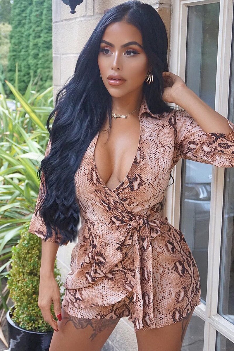 Snake Print Wrap Plunge Playsuit - Aasha-Playsuits