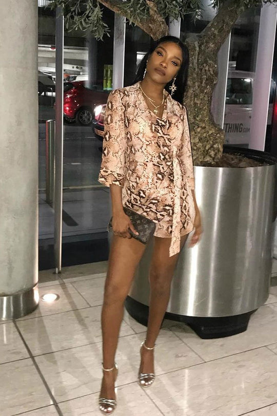Snake Print Wrap Plunge Playsuit - Aasha