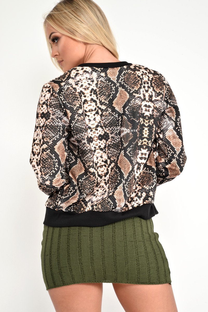 Snake Print Zip Up Bomber Jacket - Elianis-Jackets