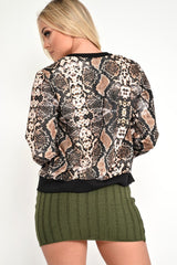 Snake Print Zip Up Bomber Jacket - Elianis-Jackets