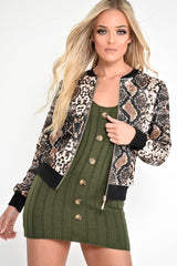 Snake Print Zip Up Bomber Jacket - Elianis-Jackets