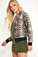 Snake Print Zip Up Bomber Jacket - Elianis-Jackets