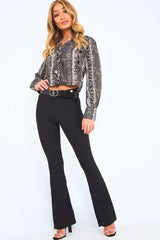 Snake Ruffle Trim Button Crop Blouse - Raeden-Tops